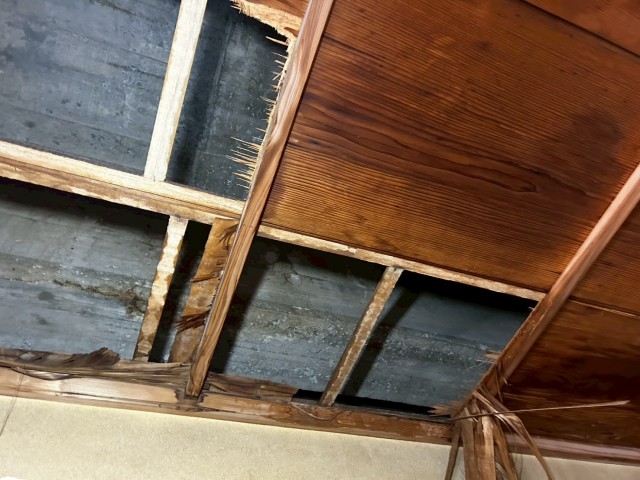 天井板　一部剥がしている